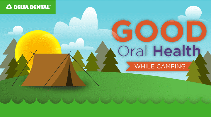 Image of camping tent with text describing good oral health while camping